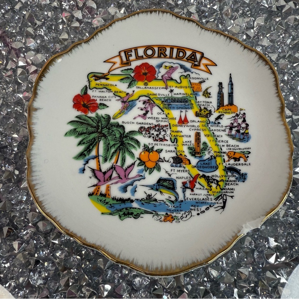 Florida Souvenir Decorative Plate with Gold Trim plate